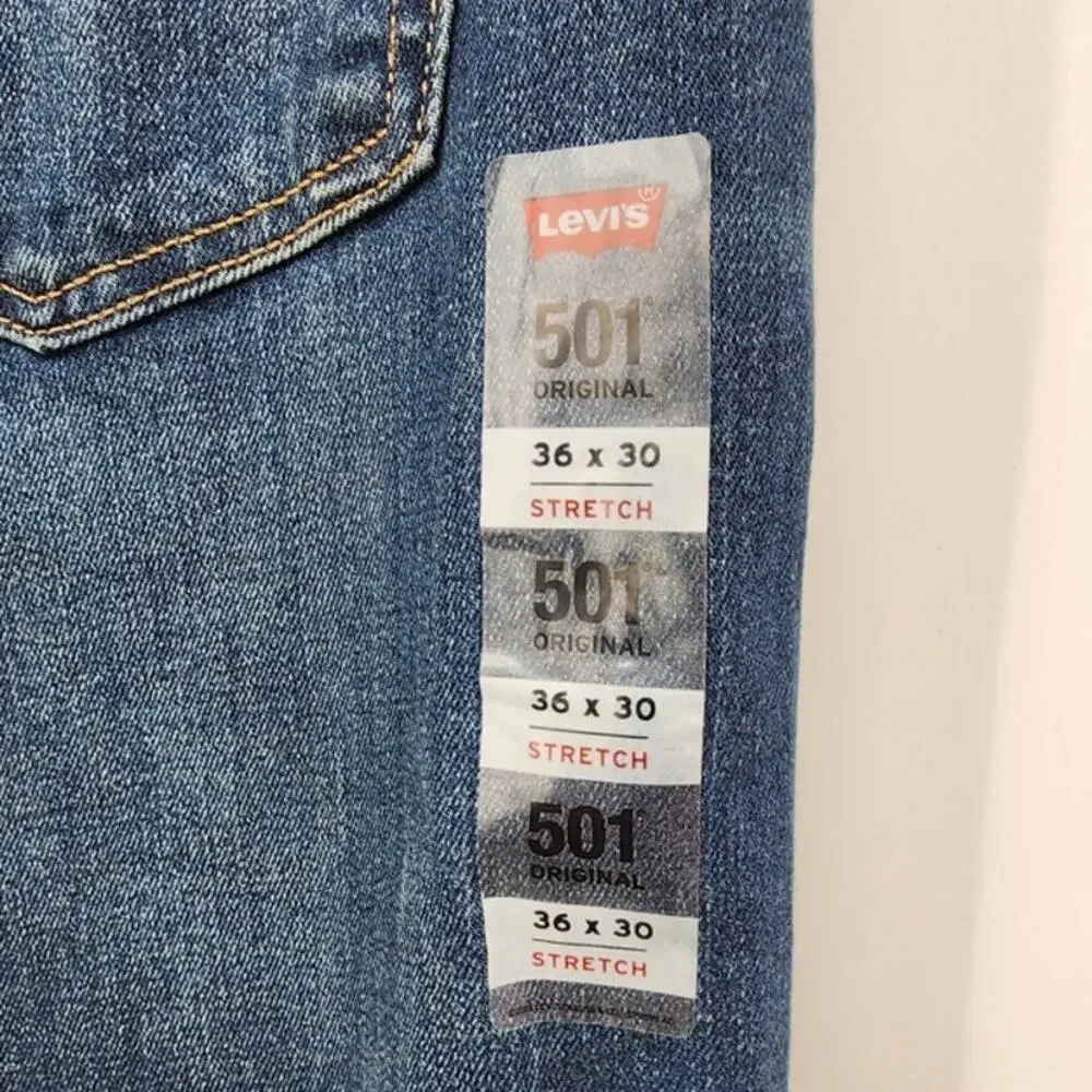 New NWT Levi's 501 Original Advanced Stretch‎ 36 X 30 Jeans Medium Wash Straight